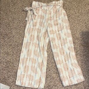 Vintage sound style paper bag linen Cream and Tan Wide Leg Women's Pants Sz M